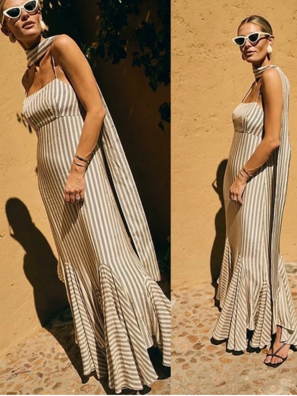 ANTONIO MELANI x MG STYLE Beige and White Striped Maxi Dress - Picture 3 of 5